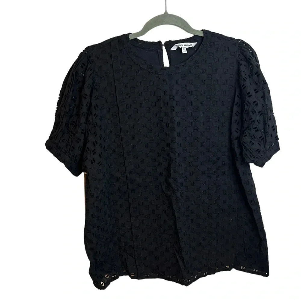 Elizabeth & James Black Eyelet Puff Sleeve Blouse